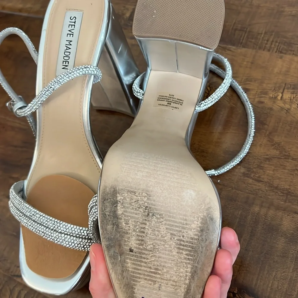 Steve Madden Metallic Sparkly Silver Lofty Block Heels